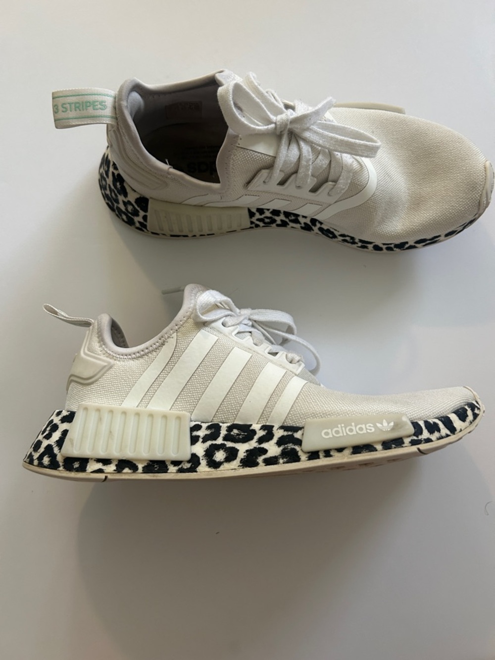 adidas White NMD R1 Sneakers with Black Leopard-Print Midsole